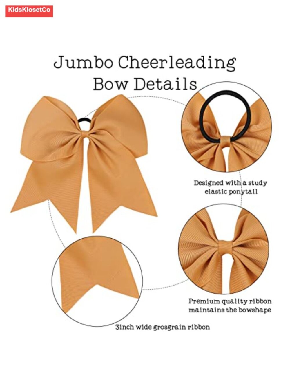 Large 8in Cheer Hair Bows - 16 Pack Handmade Grosgrain Ribbon Ponytail Holders - Picture 3 of 5